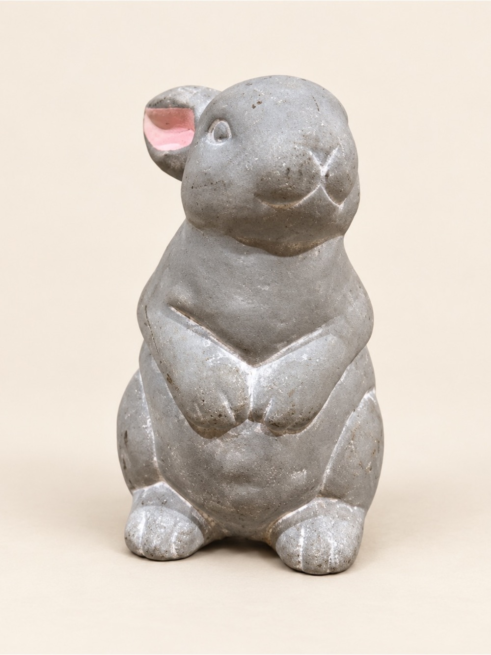 Gray Bunny Figurine with Pink Ear Accent for Small Pet Displays